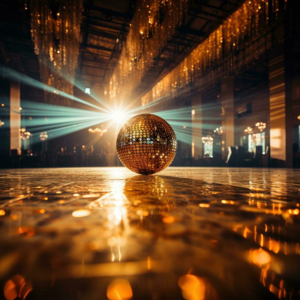 Dance floor shines with disco ball photo