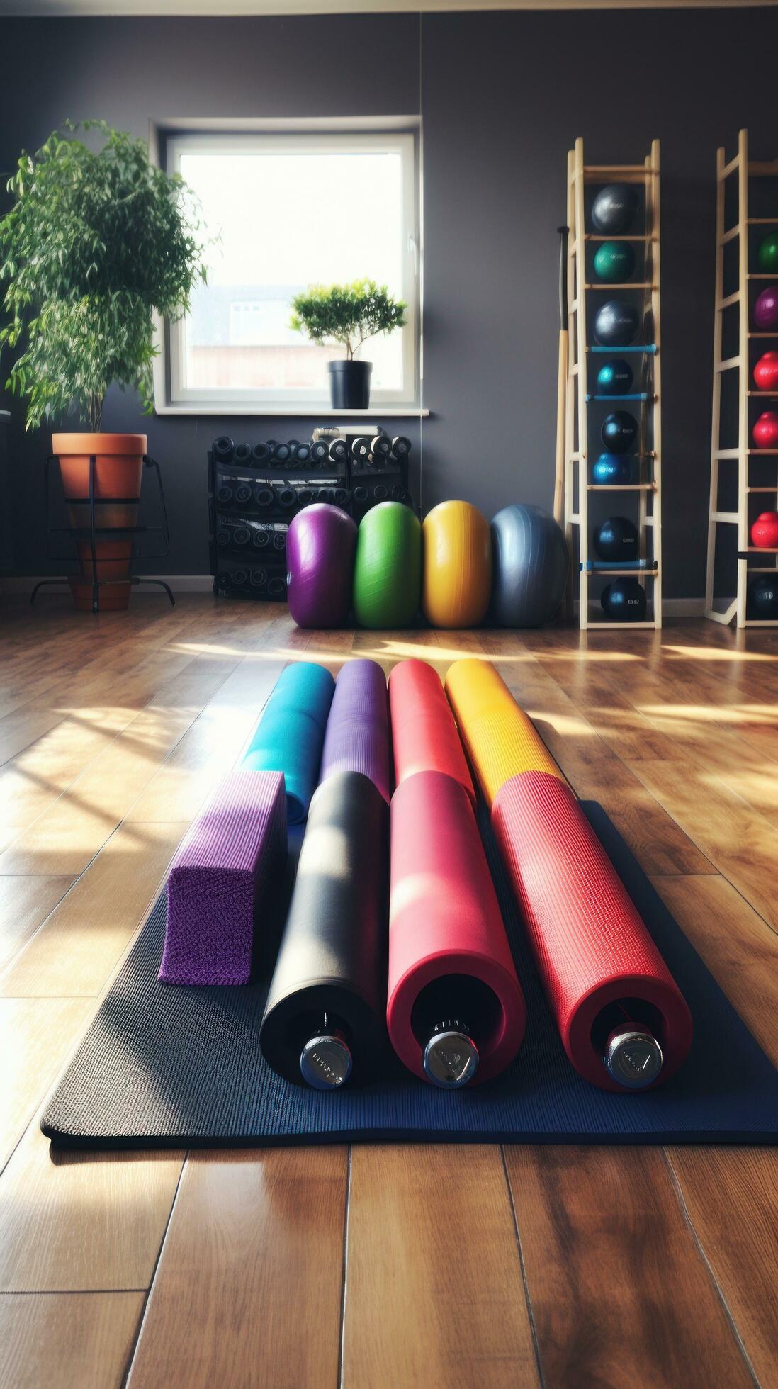 Fitness motivation. weights and yoga mats 29802315 Stock Photo at Vecteezy