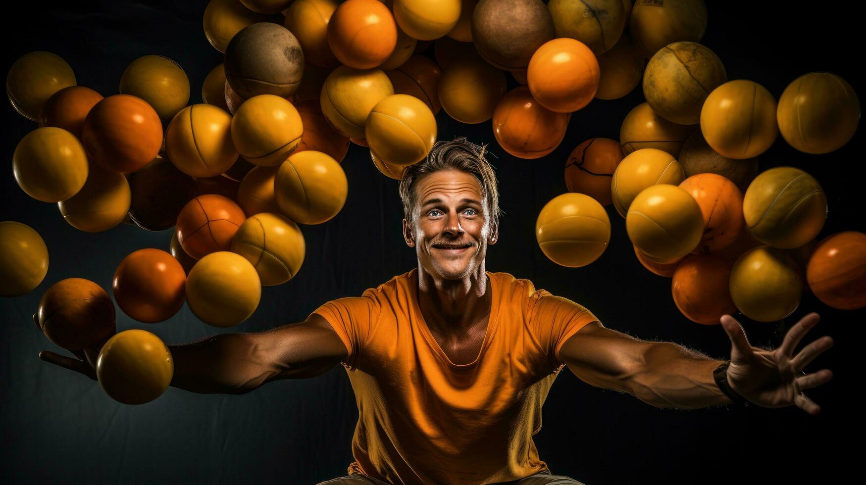 Juggler. Multitasking master keeping balls in the air photo