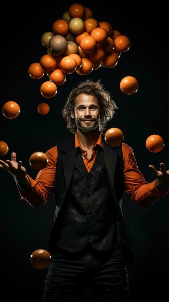 Juggler. Multitasking master keeping balls in the air photo