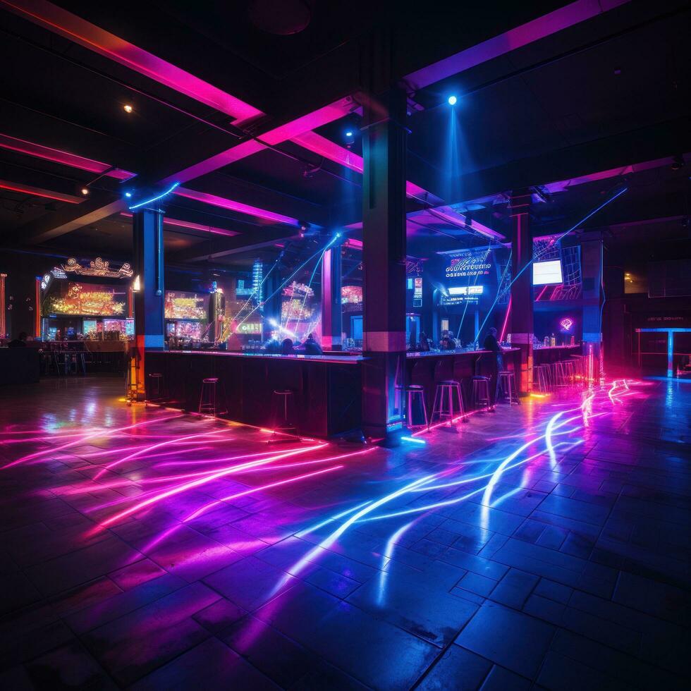 Clubs electric atmosphere glows with neon lights photo