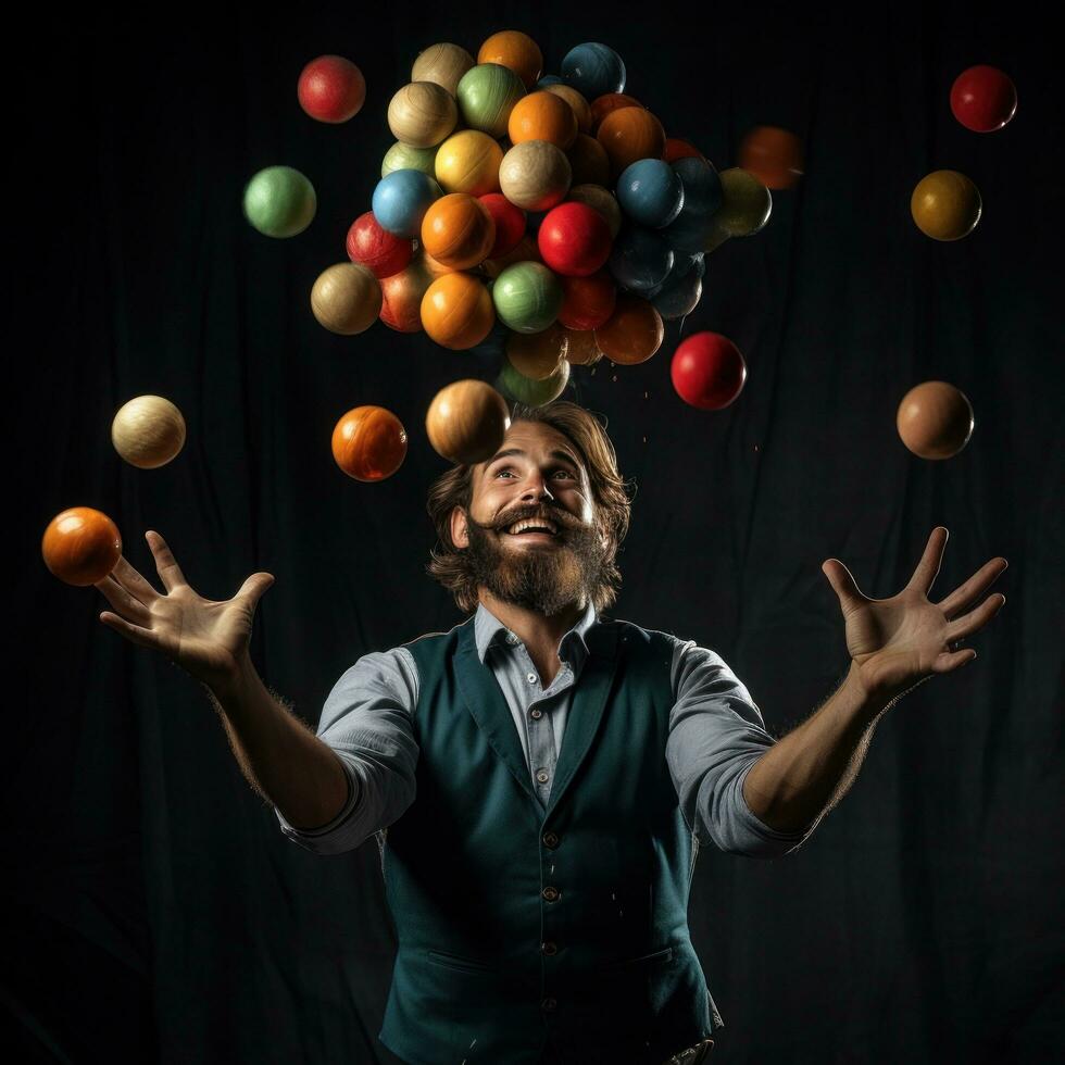 Juggler. Multitasking master keeping balls in the air photo