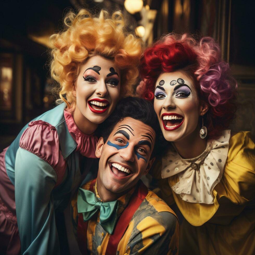 Clowns. Smiling silly and colorful entertainers photo