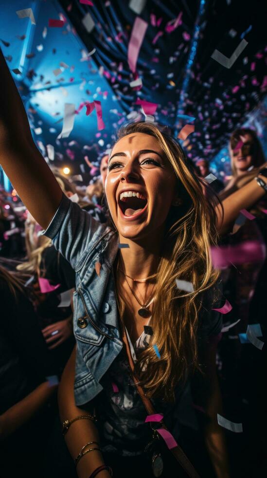 Ecstatic partygoers showered in confetti photo