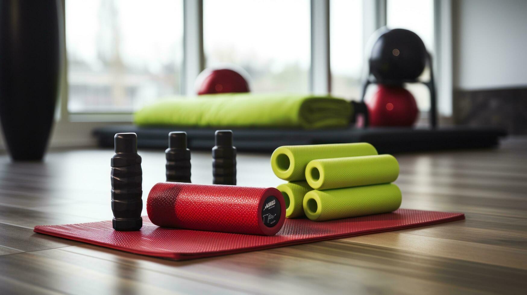 Fitness motivation. weights and yoga mats photo