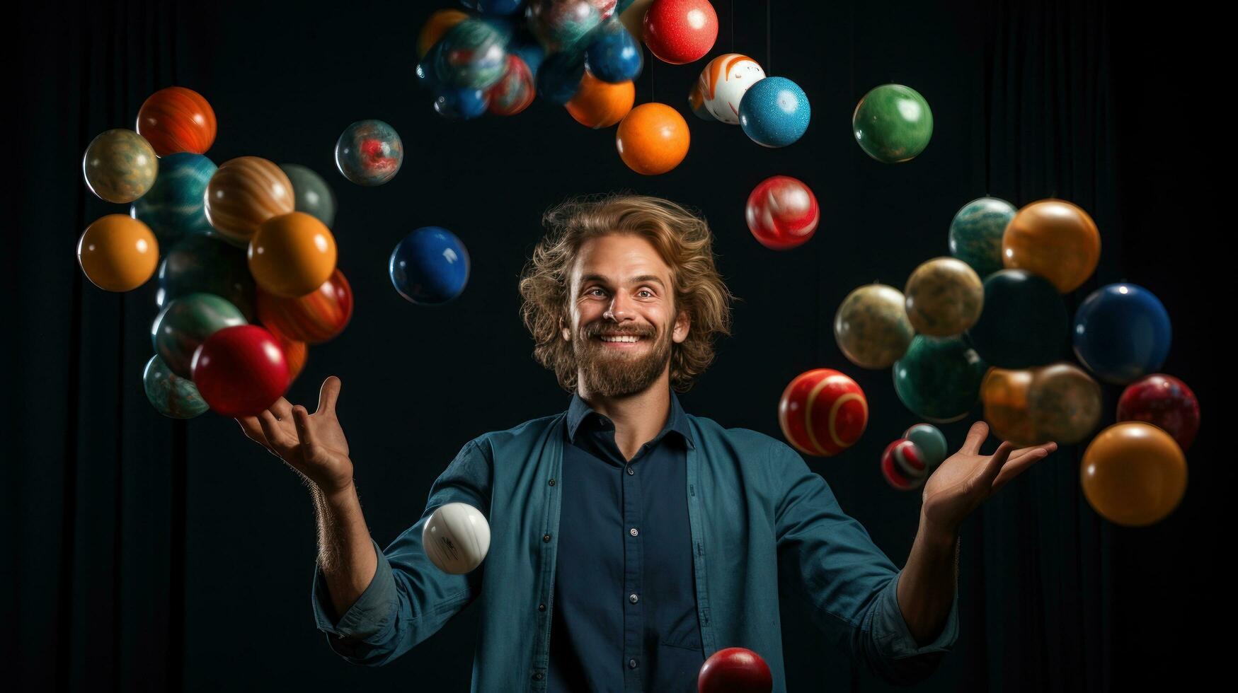 Juggler. Multitasking master keeping balls in the air photo