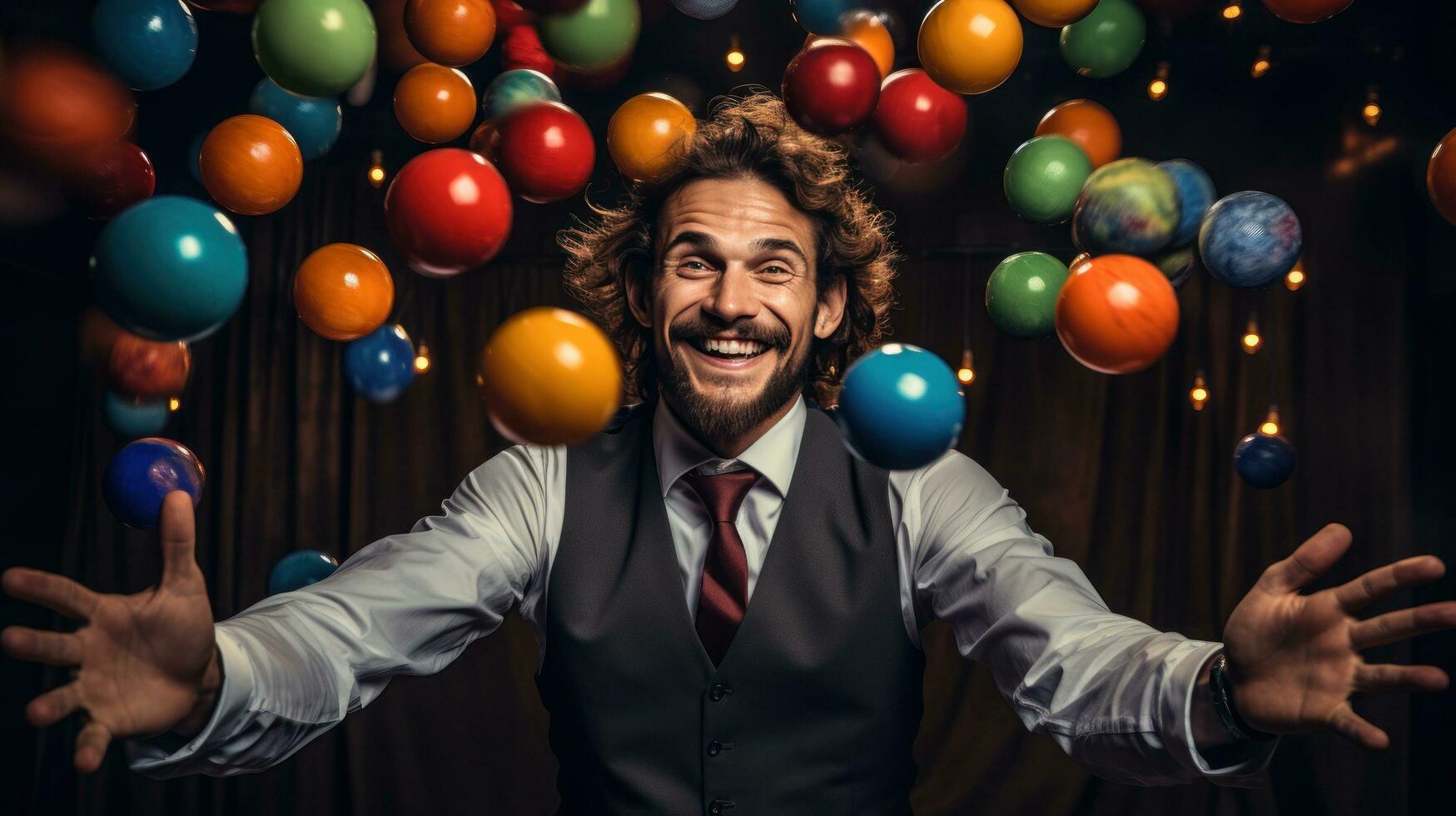 Juggler. Multitasking master keeping balls in the air photo