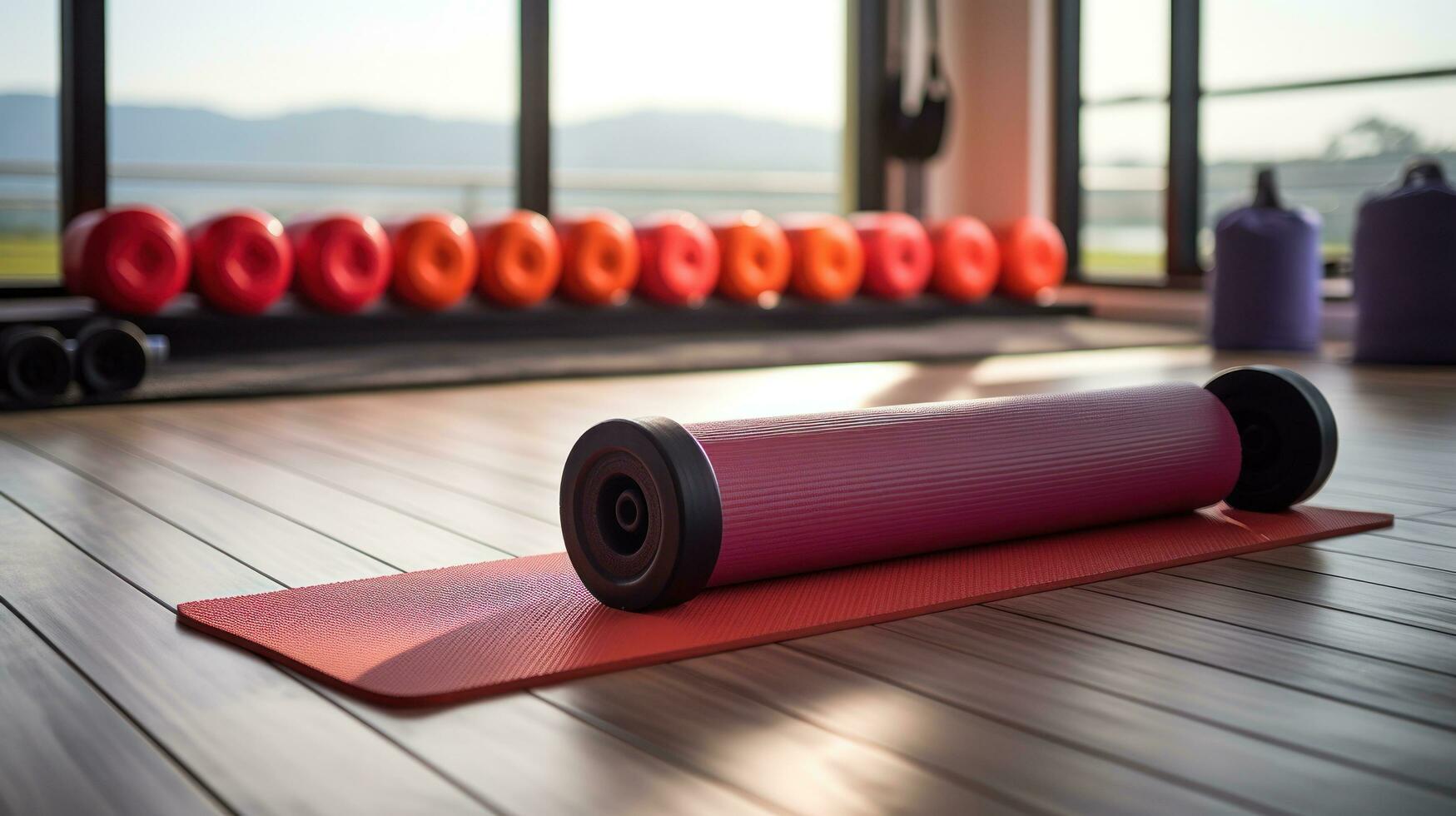 Fitness motivation. weights and yoga mats photo