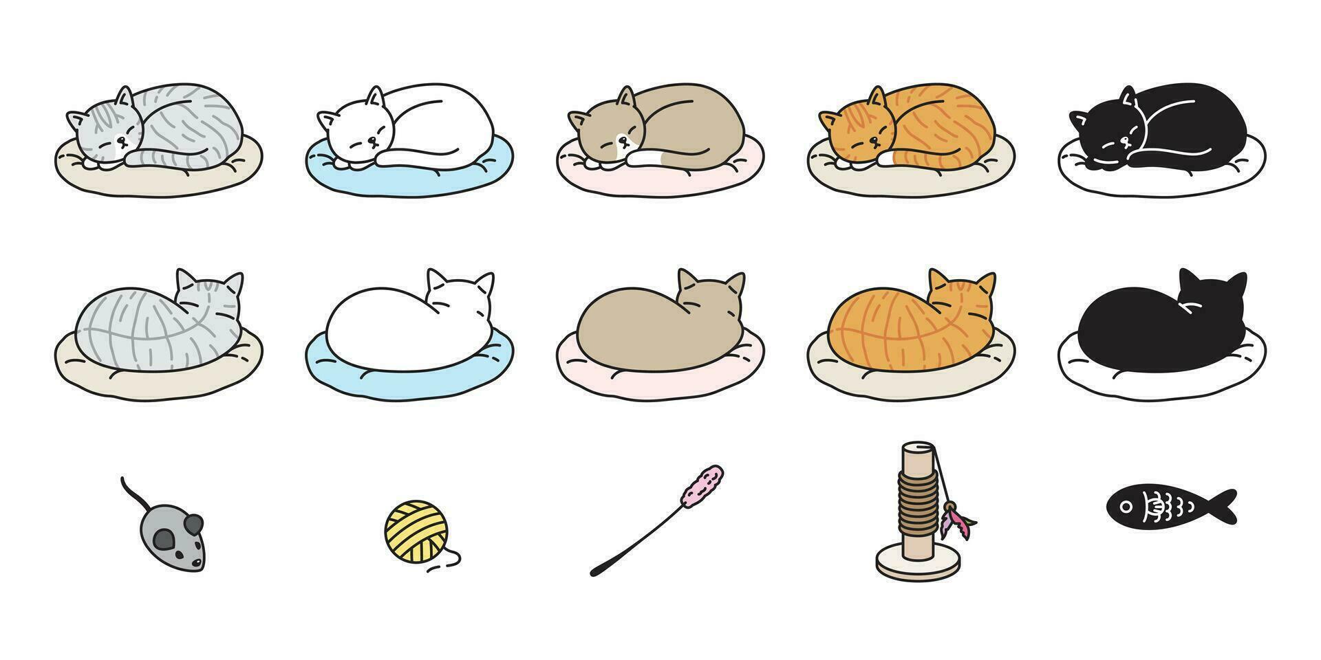 gato vector gatito calicó icono logo dormido almohada símbolo dibujos animados personaje garabatear ilustración diseño