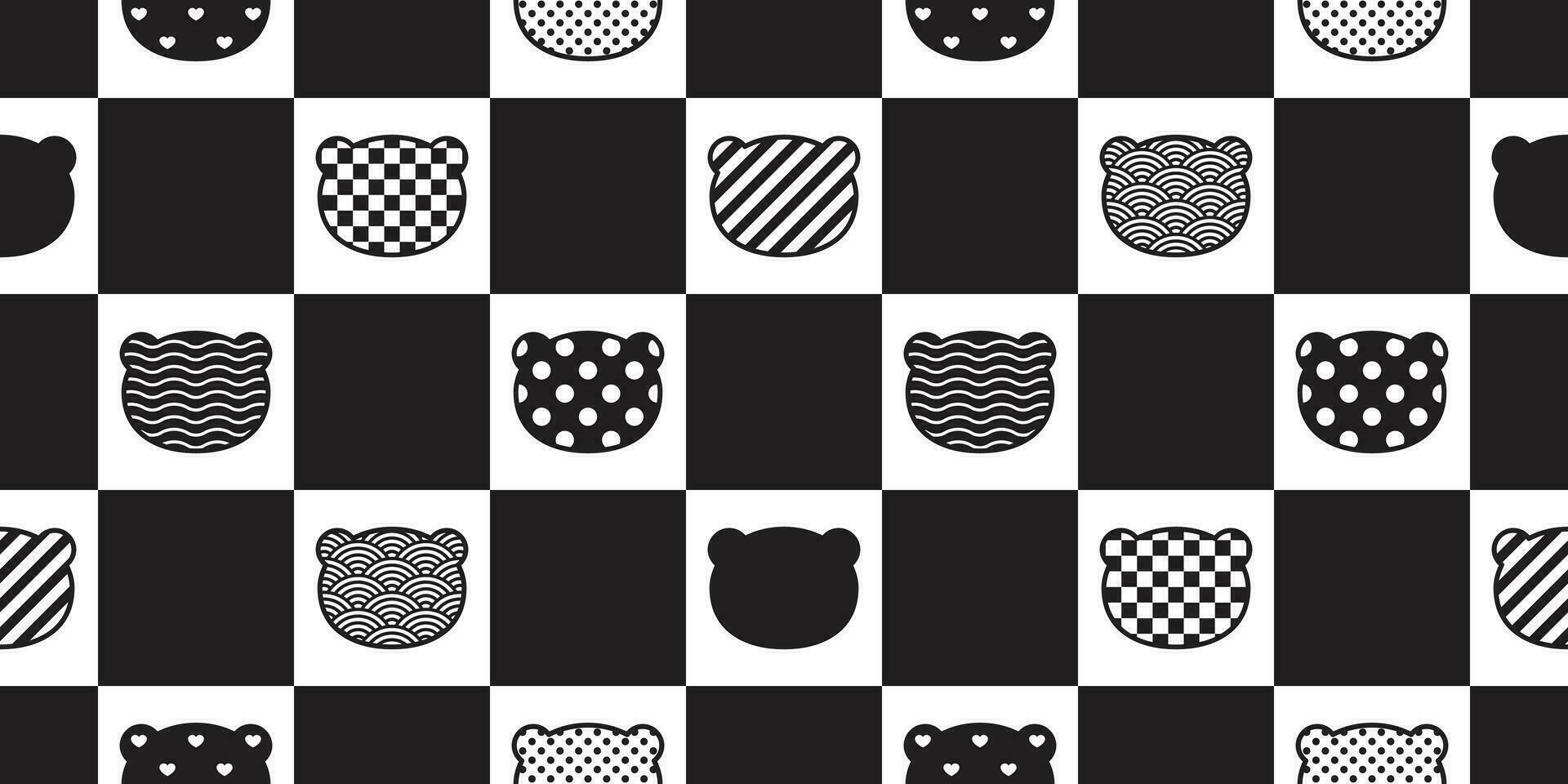 Bear seamless pattern vector polar bear head checked polka dot heart valentine japanese wave teddy scarf isolated repeat wallpaper tile background cartoon illustration doodle design