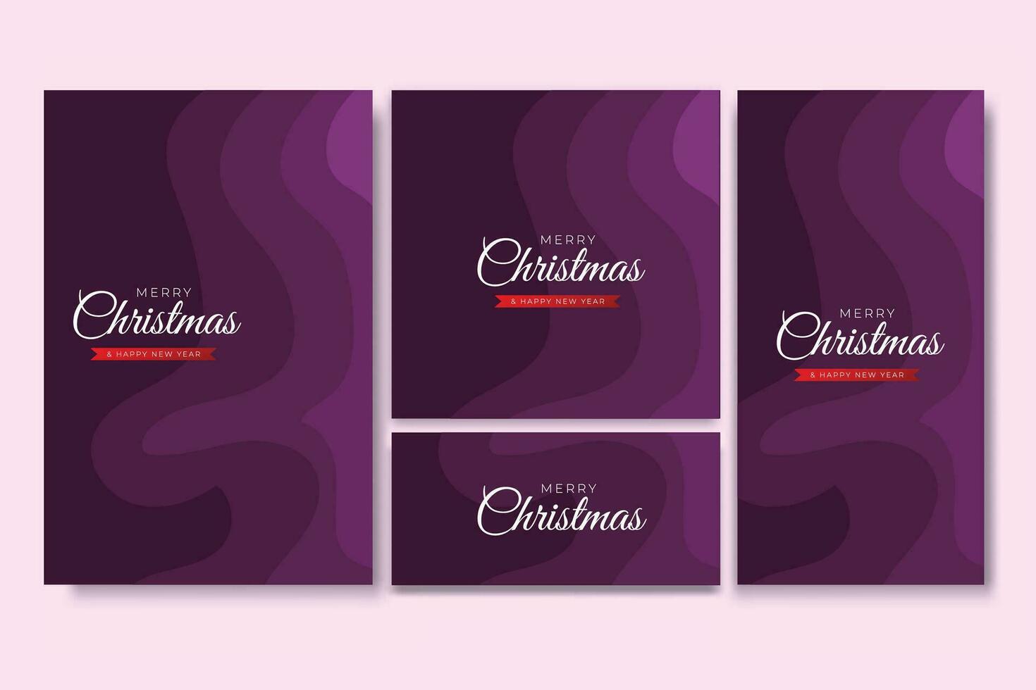 Merry Christmas Flyer and Social Media Bundle Set with Abstract Background Geometric vector