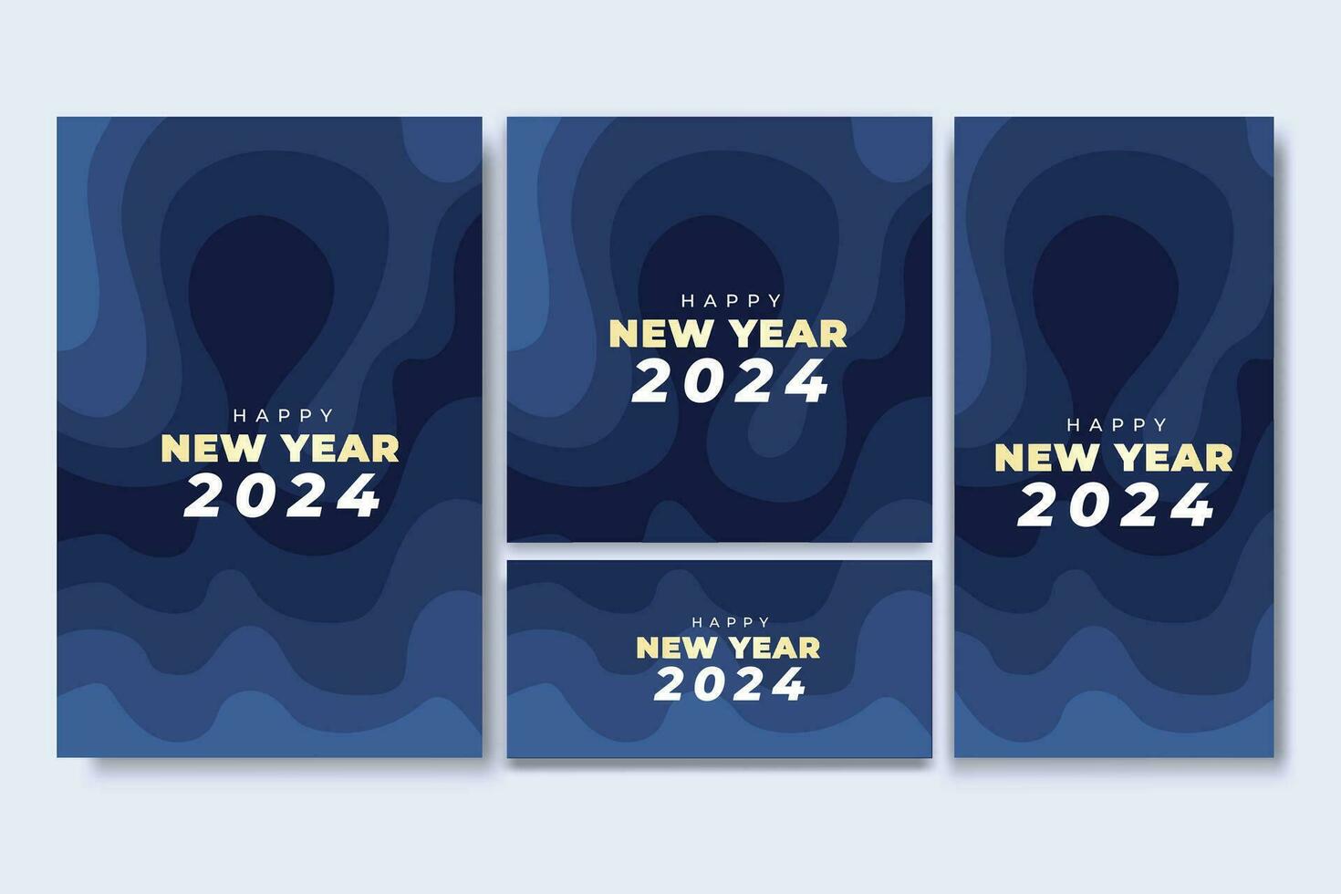 Happy New Year Flyer and Social Media Bundle Set with Abstract Background Geometric vector