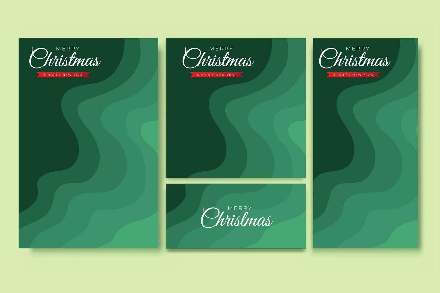 Merry Christmas Flyer and Social Media Bundle Set with Abstract Background Geometric vector