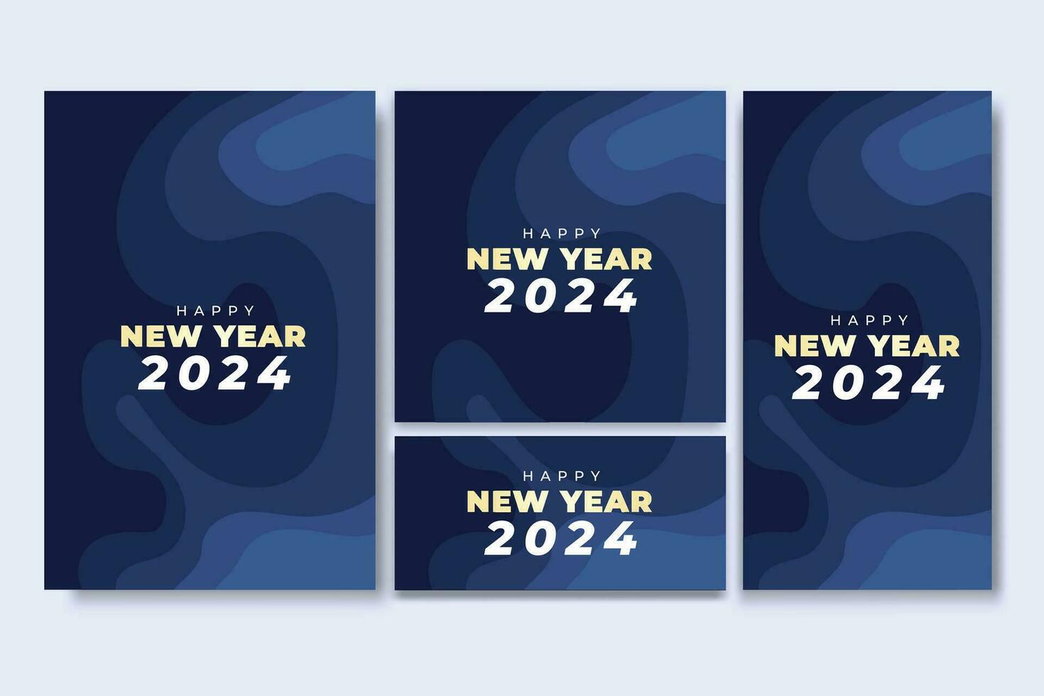 Happy New Year Flyer and Social Media Bundle Set with Abstract Background Geometric vector