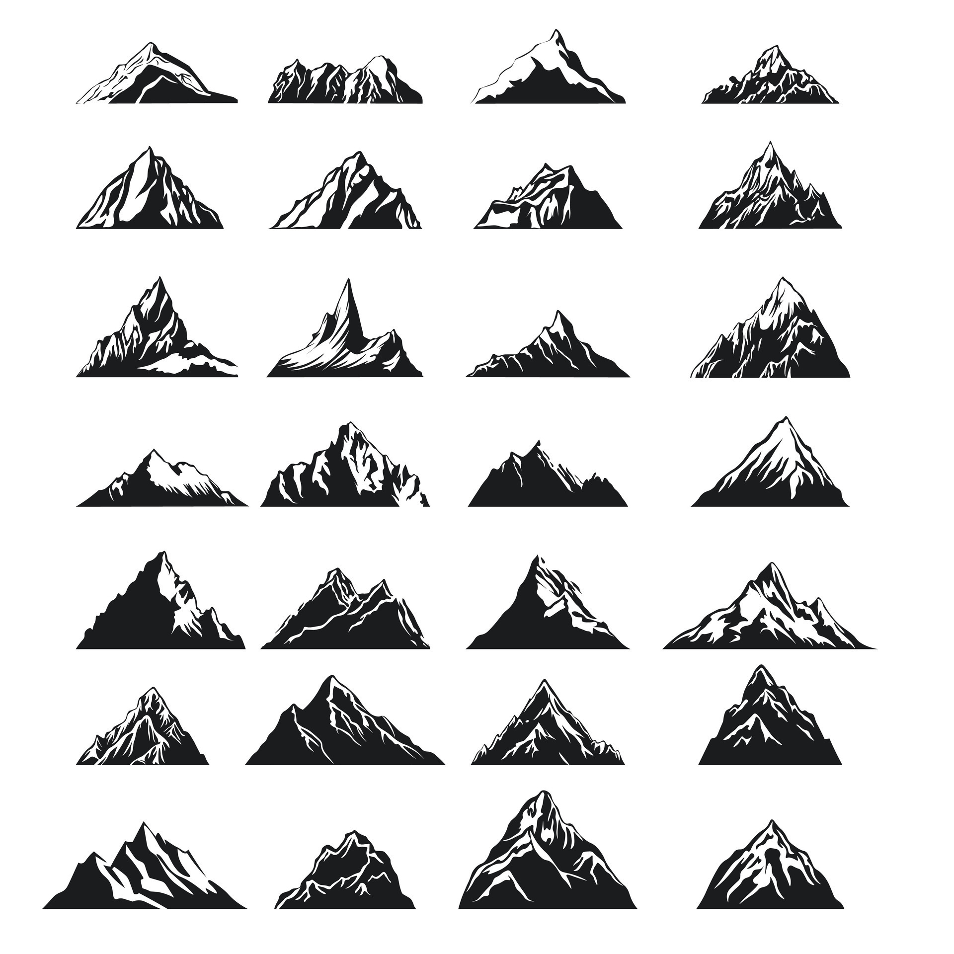 A collection of black and white vector mountain silhouettes 29803055 ...
