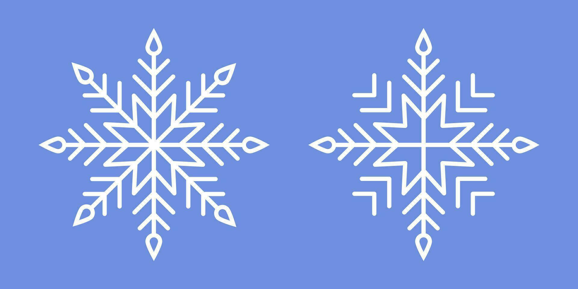 blanco copos de nieve en azul antecedentes. vector invierno aislado iconos sencillo línea estilo