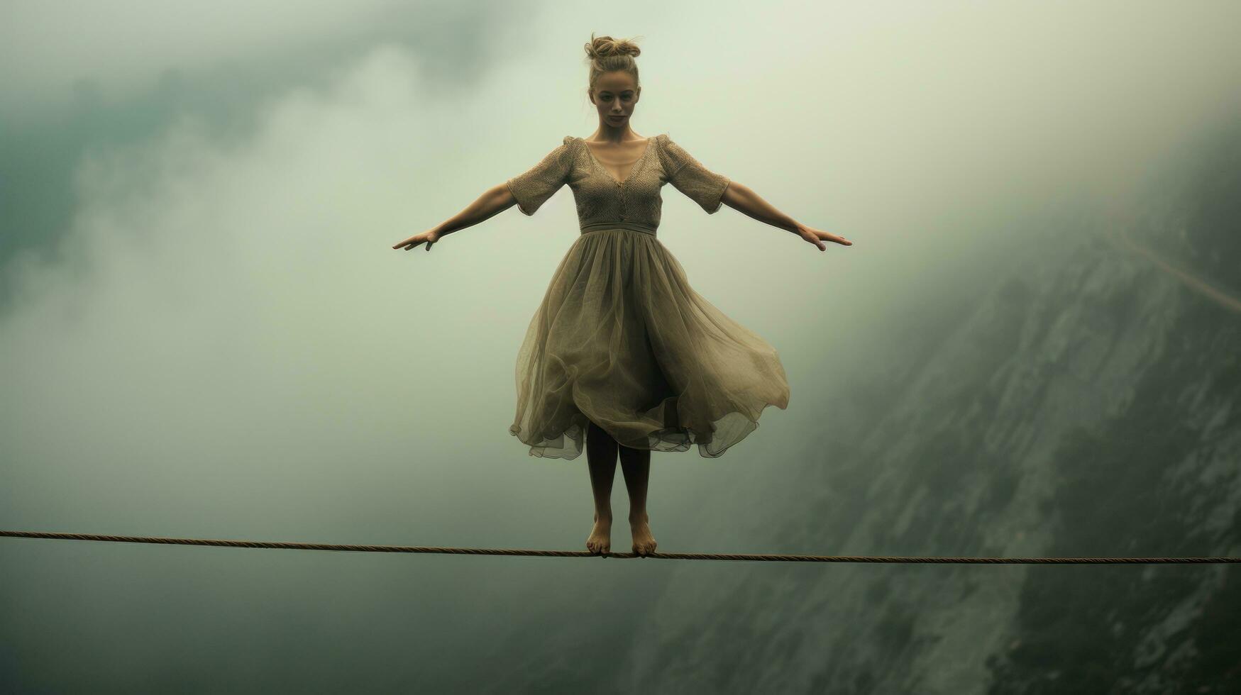 Tightrope. Precarious balance with the audiences breath photo