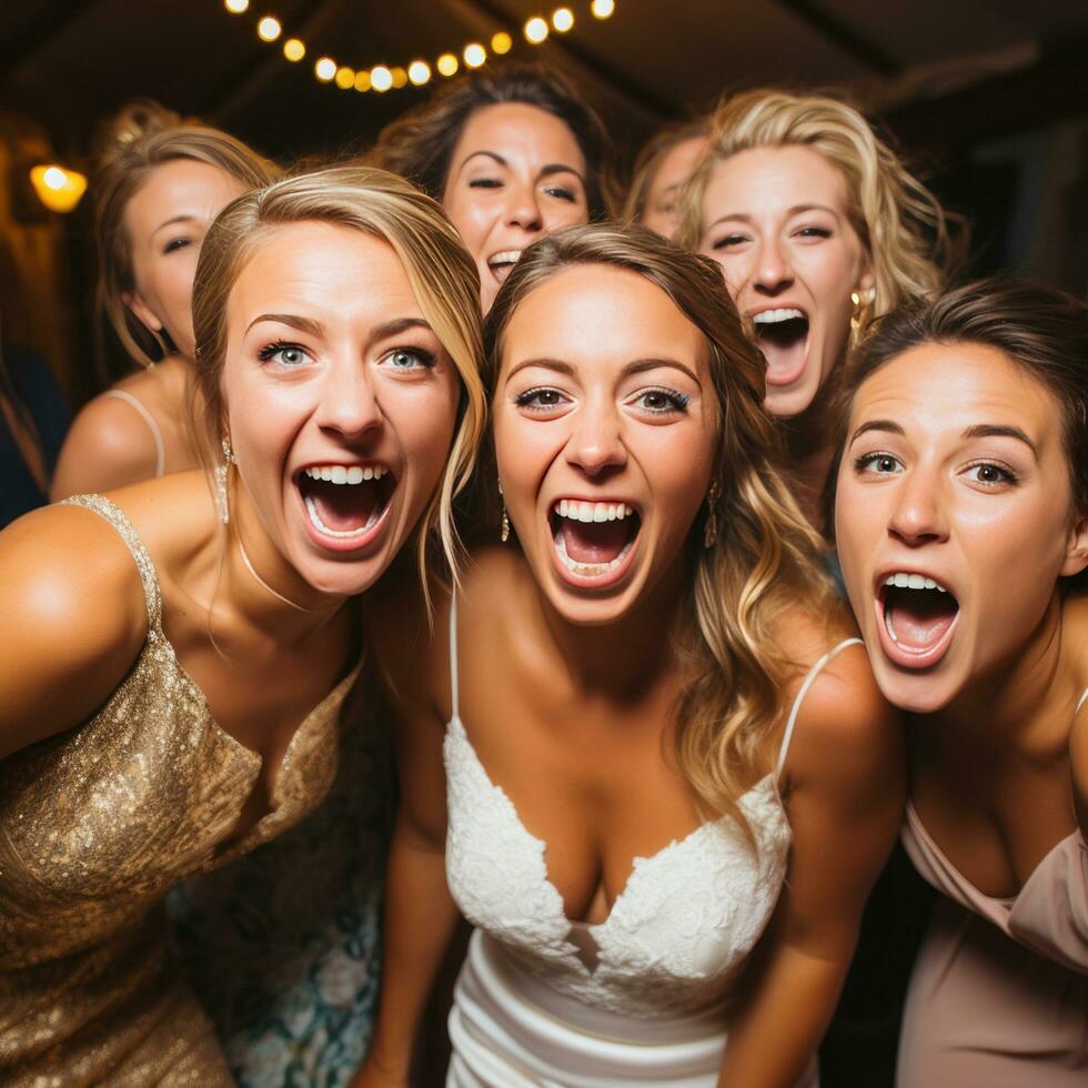 Silly photo booth poses with group
