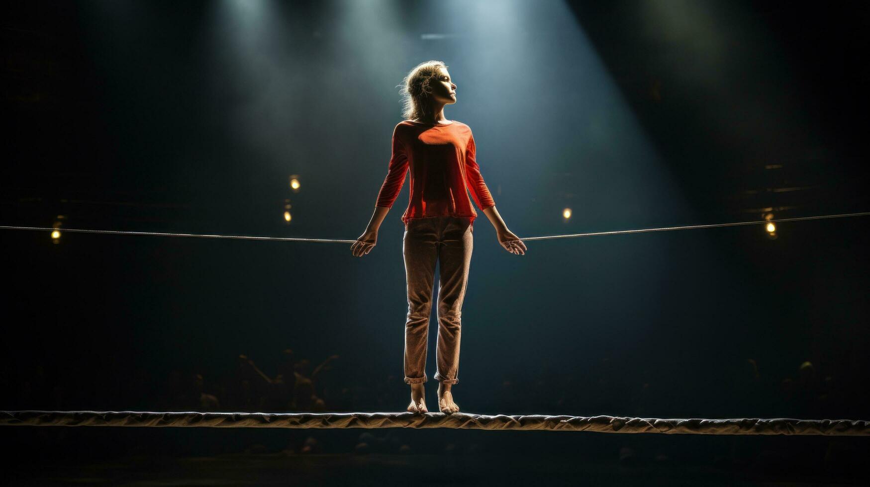 Tightrope. Precarious balance with the audiences breath photo