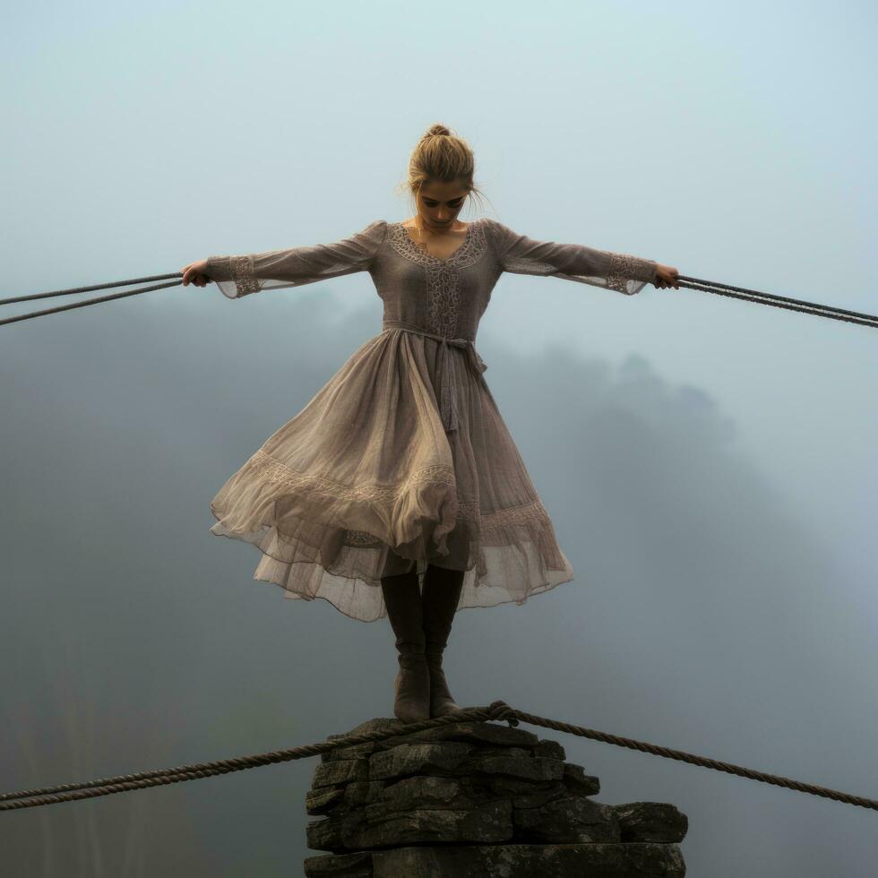 Tightrope. Precarious balance with the audiences breath photo