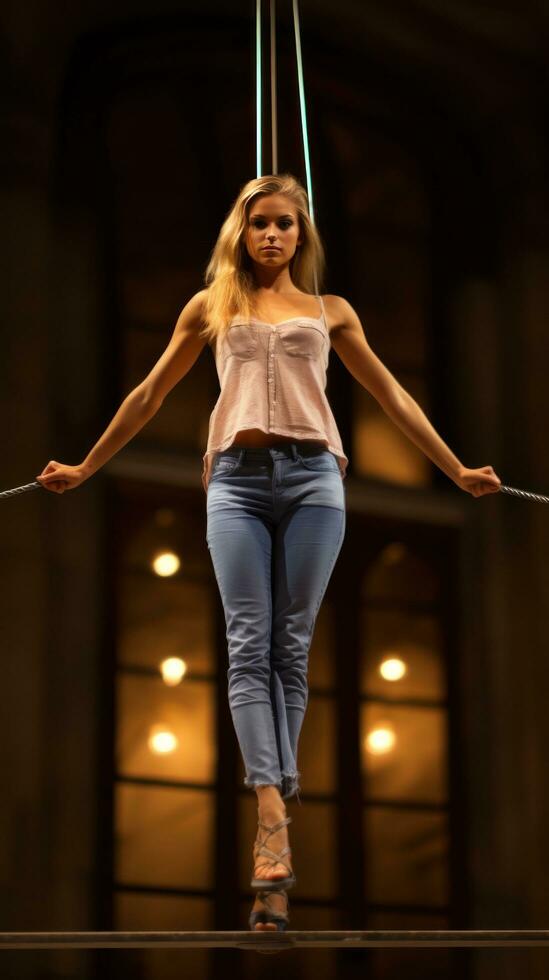 cuerda de equilibrista. precario equilibrar con el audiencias aliento foto