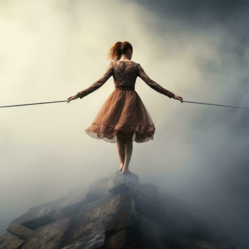 Tightrope. Precarious balance with the audiences breath photo