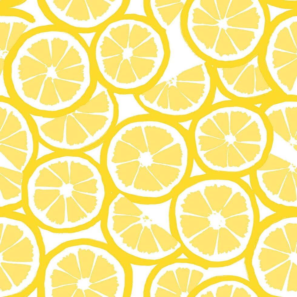 Hand drawn seamless pattern with lemon slices on white background vector