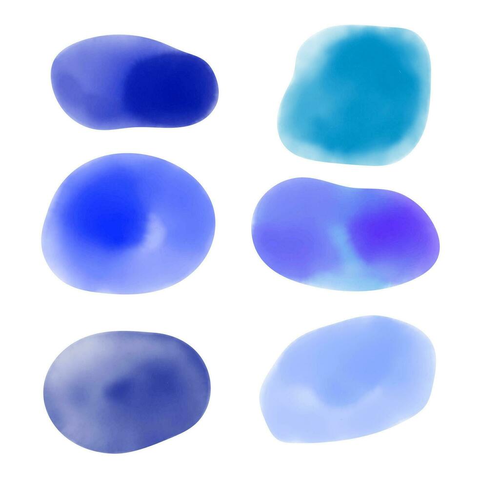 Set of different watercolor stains. Blue and purple color blurred spots. Collection of Paint brush stroke vector