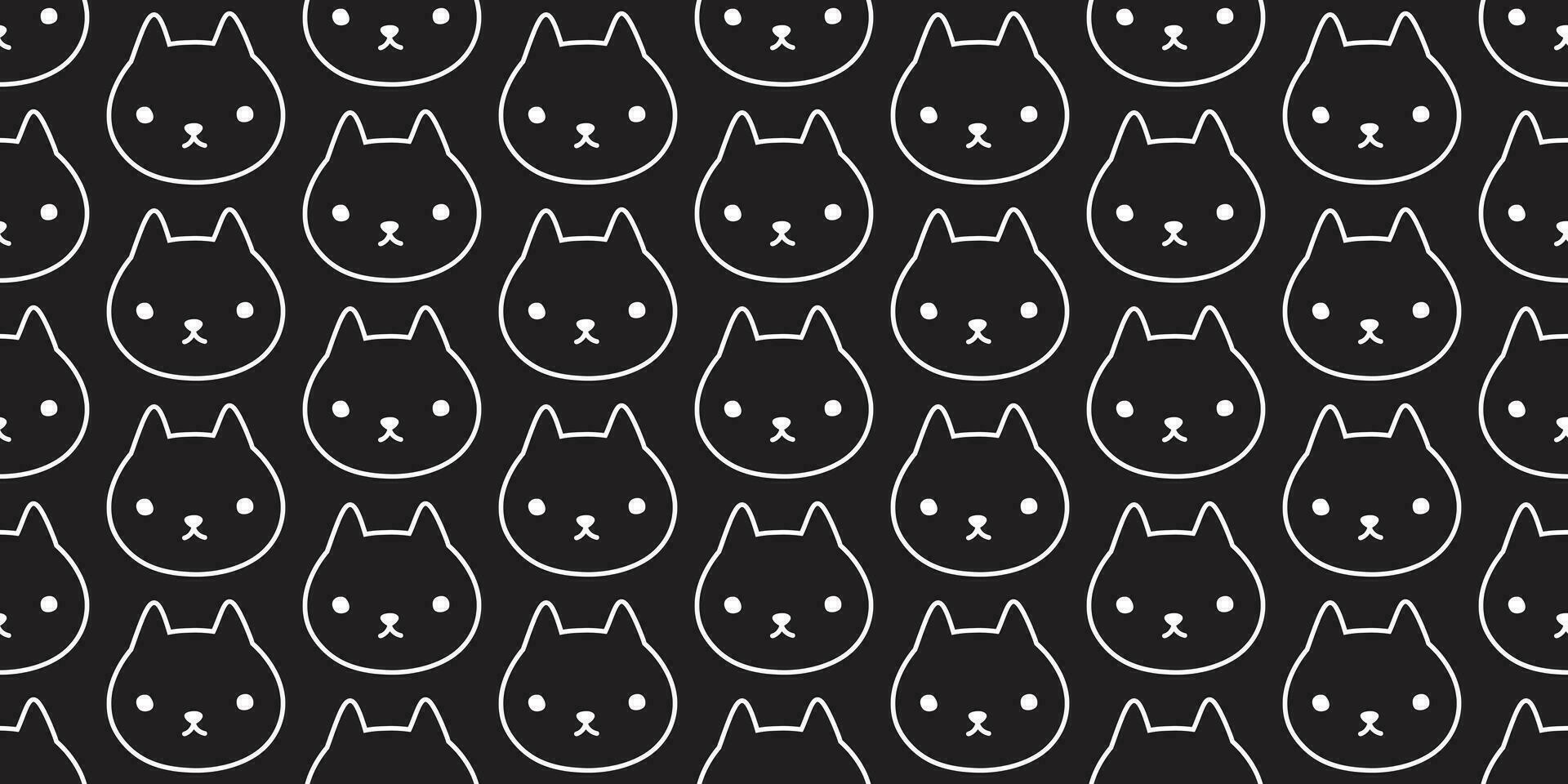 gato sin costura modelo vector gatito cabeza cara dibujos animados bufanda aislado loseta fondo de pantalla repetir antecedentes ilustración garabatear negro diseño