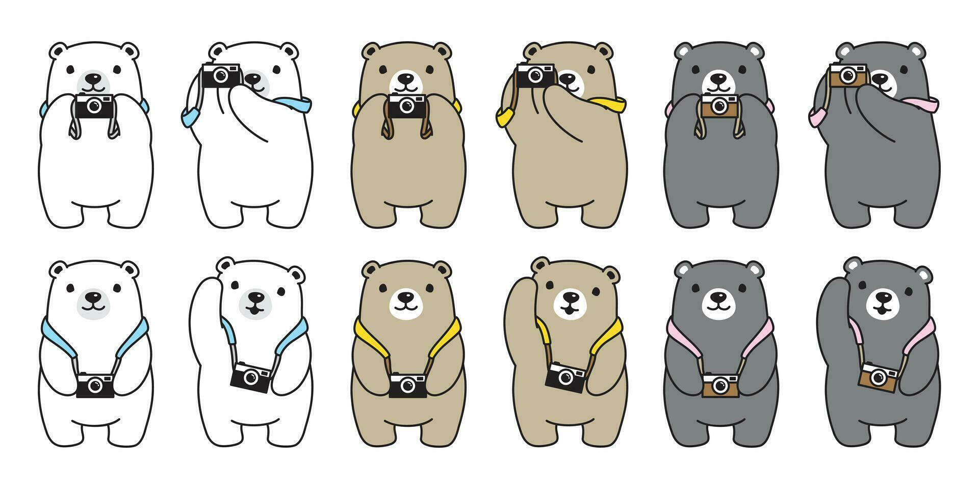 oso vector icono polar oso cámara dibujos animados personaje logo ilustración garabatear diseño
