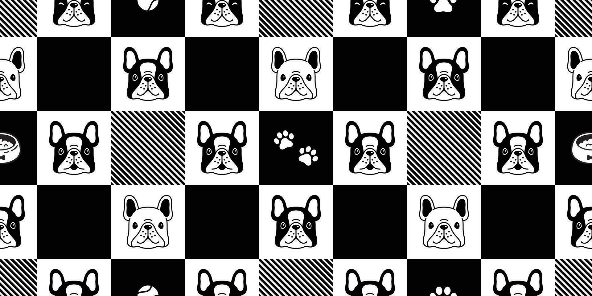 dog seamless pattern french bulldog checked vector cartoon scarf isolated repeat wallpaper tile background doodle illustration design