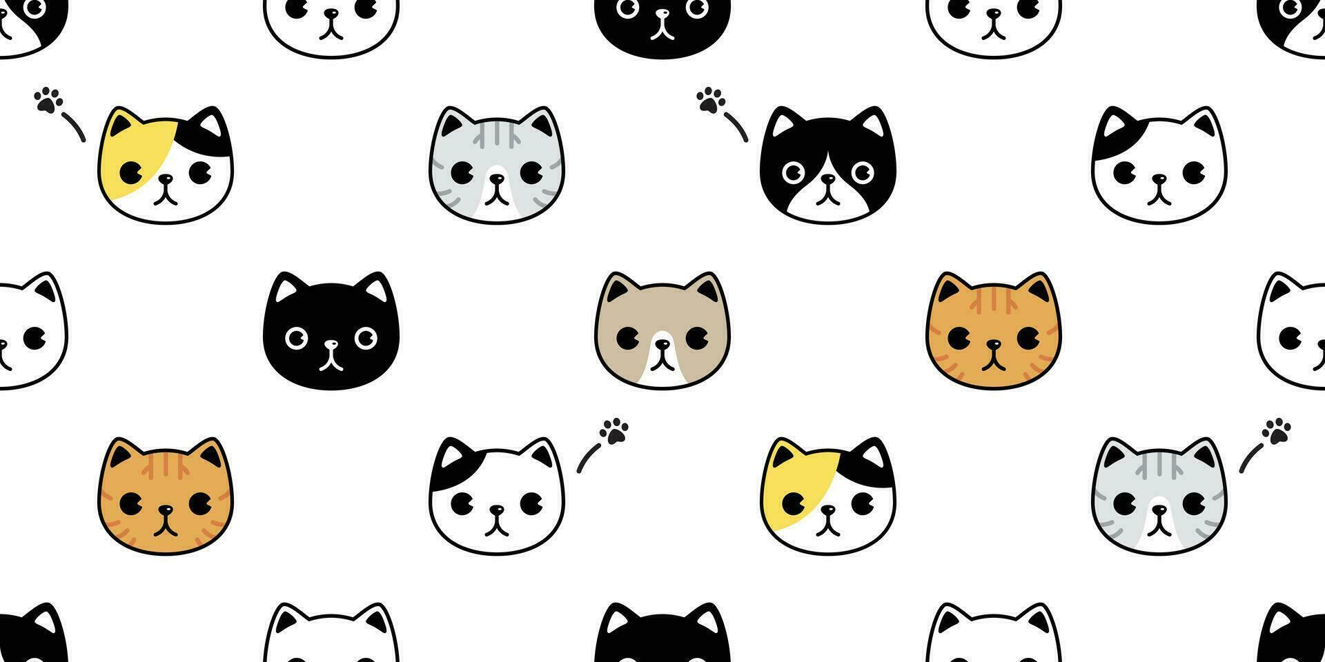 gato sin costura modelo vector gatito calicó cabeza cara raza pata dibujos animados bufanda aislado loseta fondo de pantalla repetir antecedentes ilustración garabatear diseño