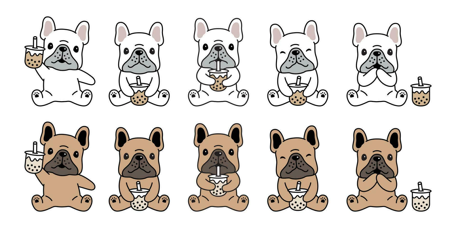 perro vector francés buldog icono boba té burbuja Leche té dibujos animados personaje símbolo ilustración garabatear diseño