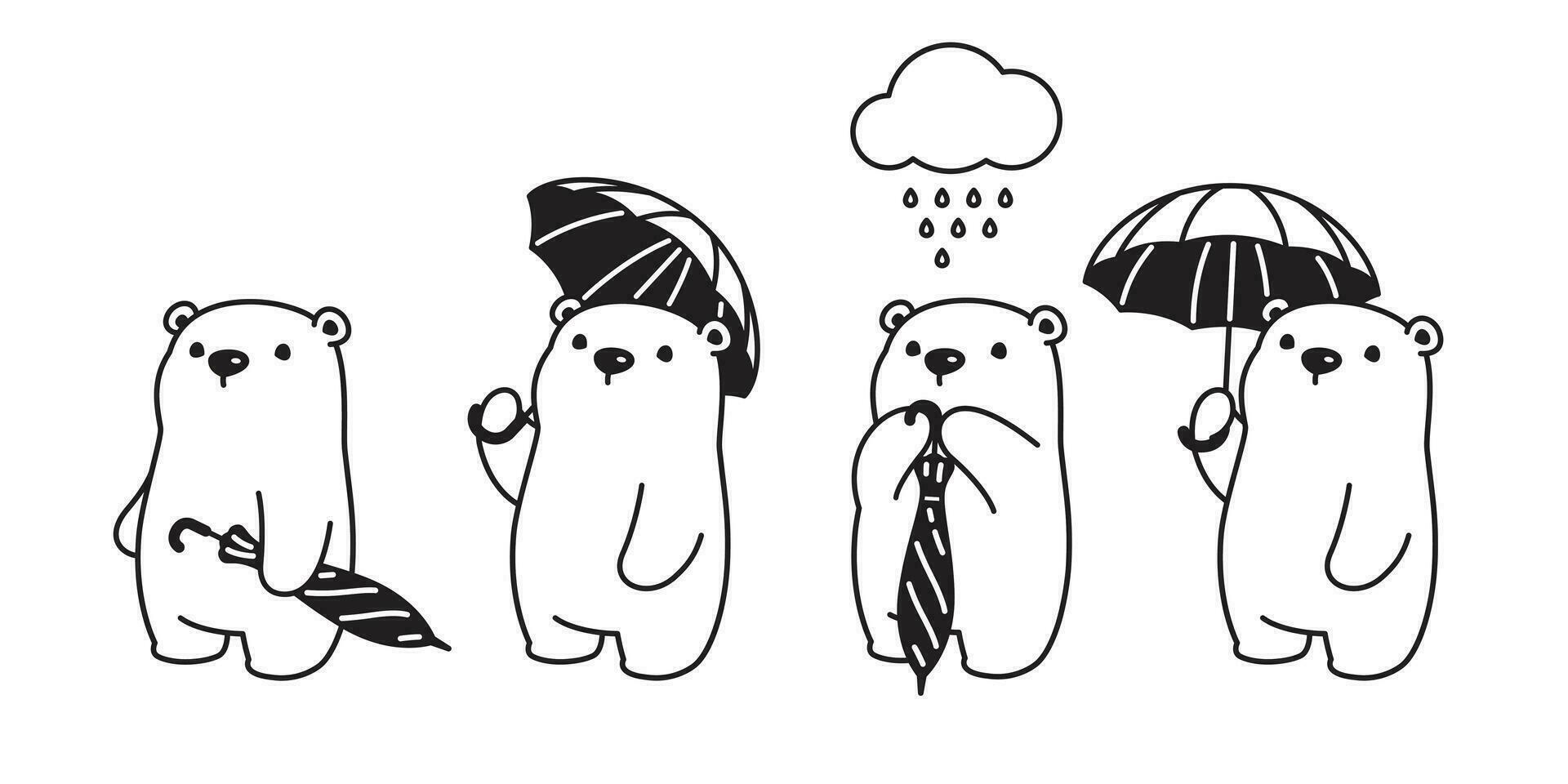 oso vector icono polar oso paraguas lluvia dibujos animados personaje logo ilustración garabatear diseño