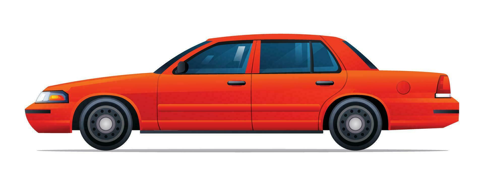 Car vector illustration. Red sedan car side view isolated on white background