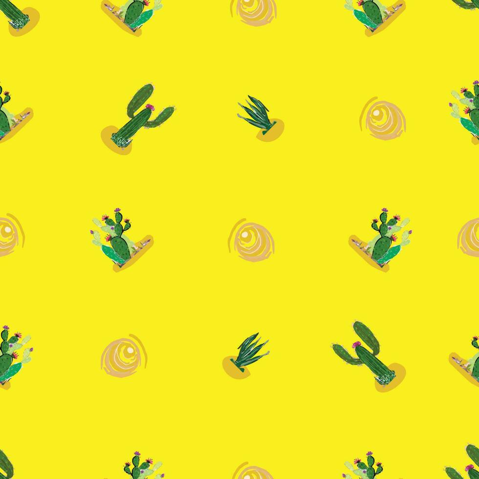 hot sun desert cactus seamless pattern vector