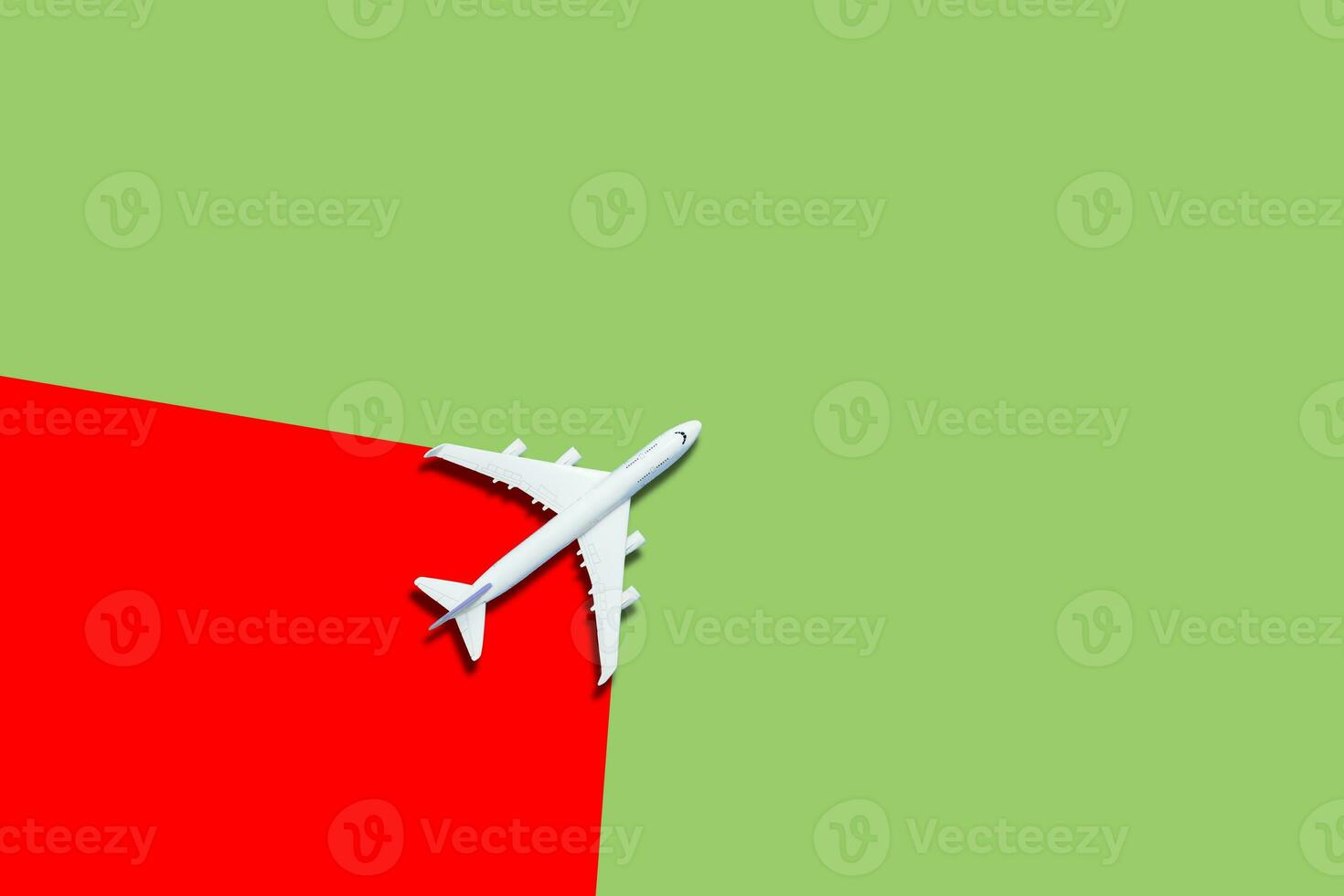 White plane, airplane on color background with copy space. Top view, flat lay. Minimal style design, 3d rendering. Travel, vacation concept. photo