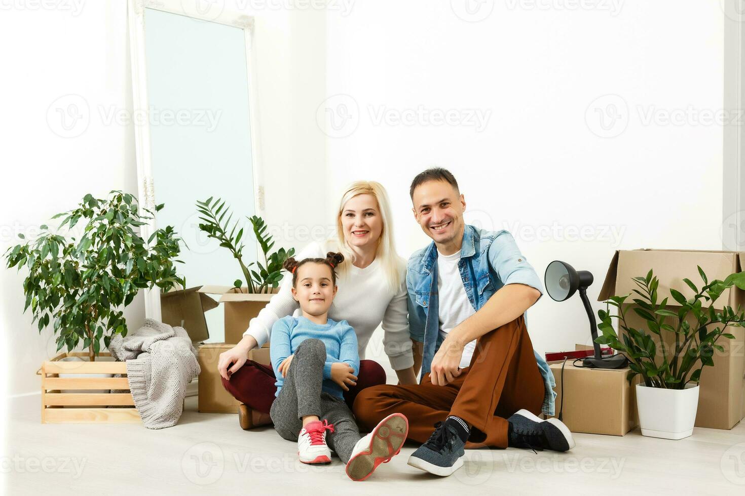 Stay Home Safe Campaign. A happy european family remained at quarantine self-isolation. Pandemic coronavirus covid 19 responsibility conscious decision. photo