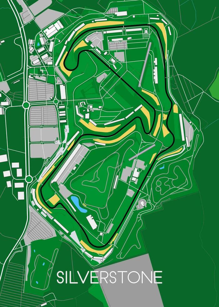 Silverstone car race Circuit map United Kingdom vector