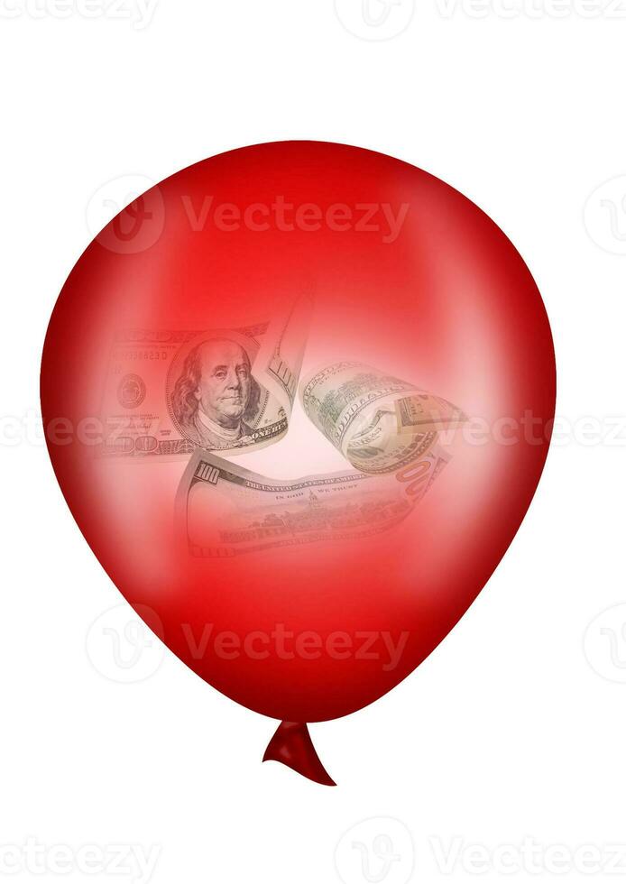 dollar bill in a balloon on black background photo