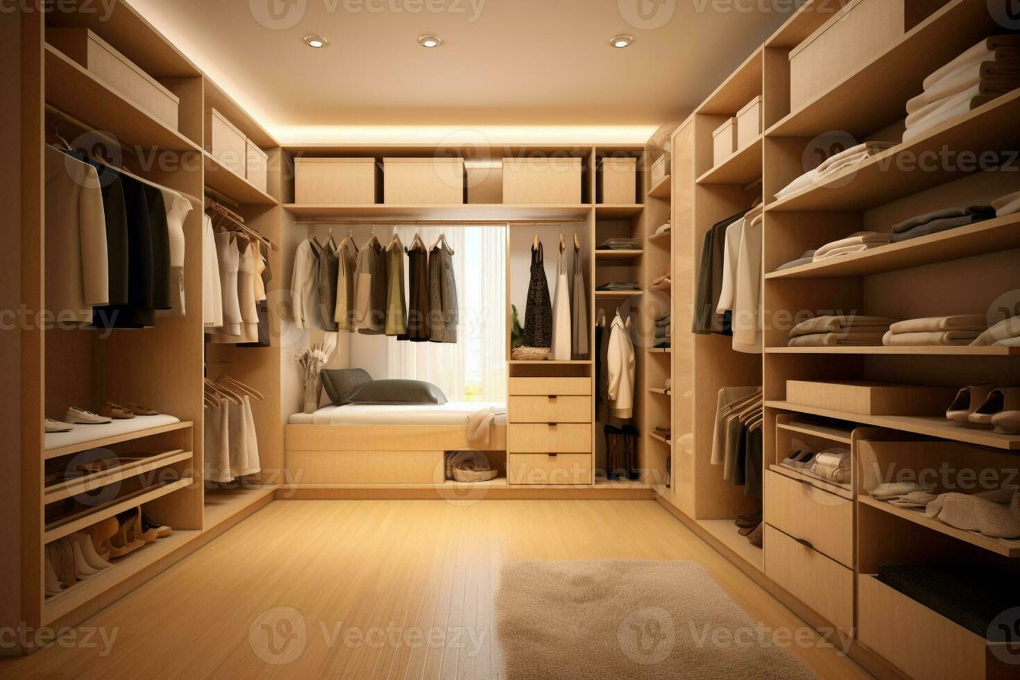 Open wardrobe scandinavian style all white Generative AI photo