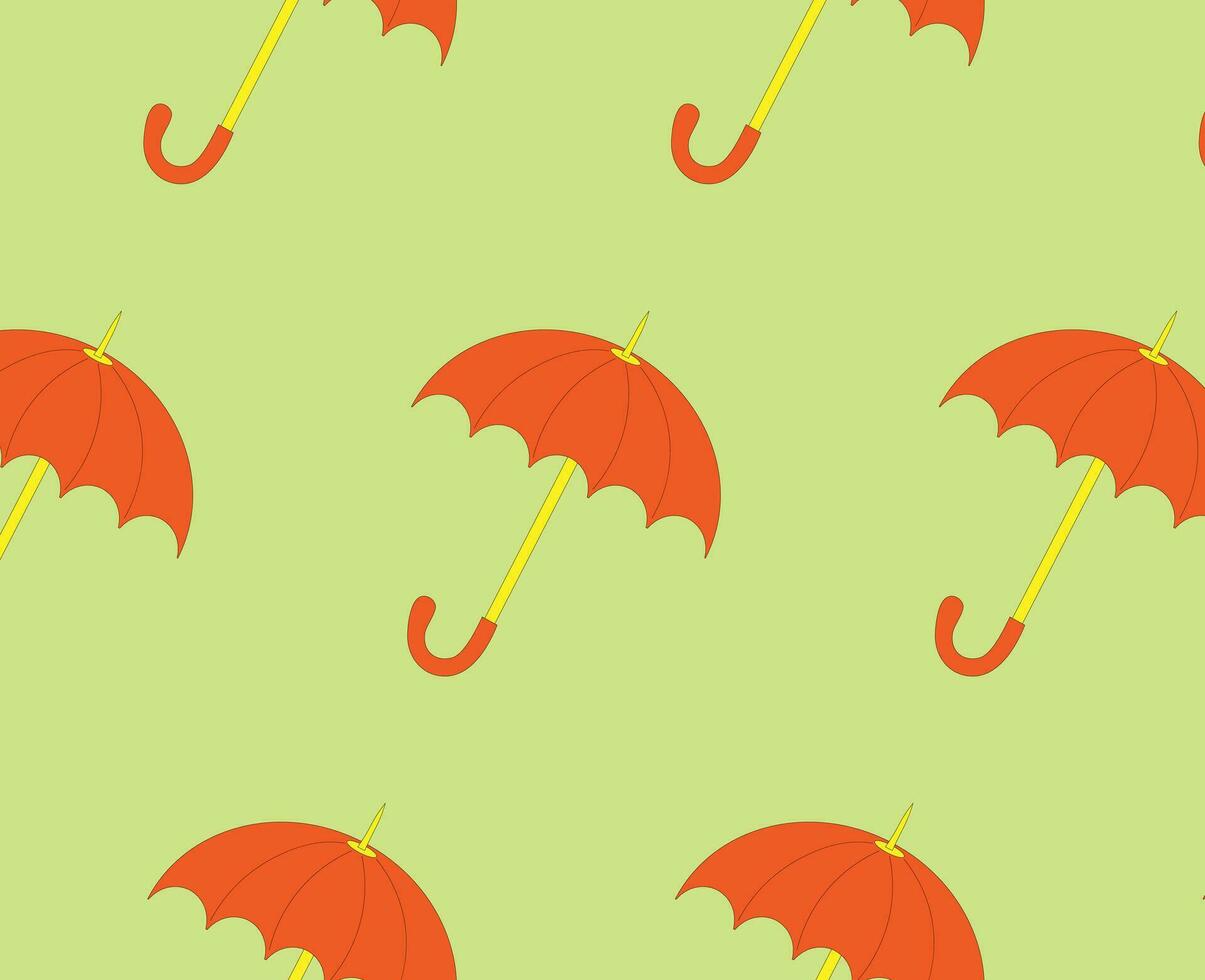 Red umbrella on green background autumn seamless pattern vector EPS10