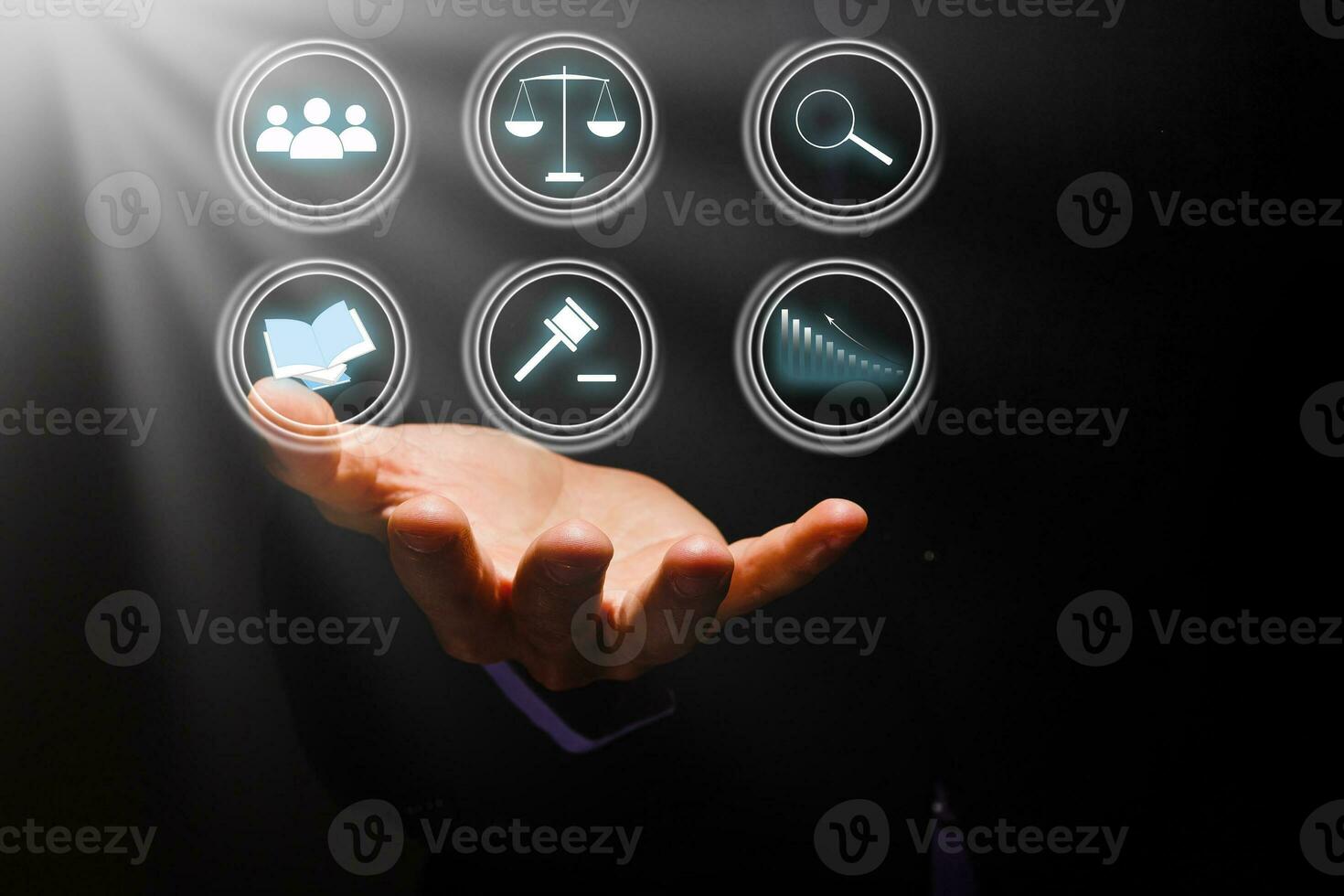 View of a justice balance icon on a futuristic interface photo