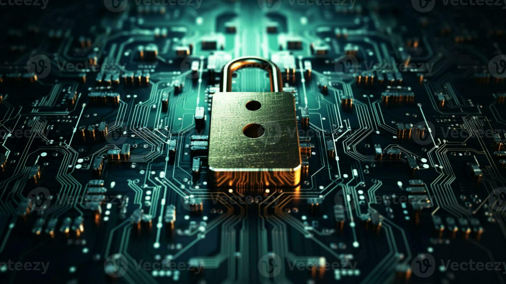 security lock symbol on computer circuit board Generative AI photo