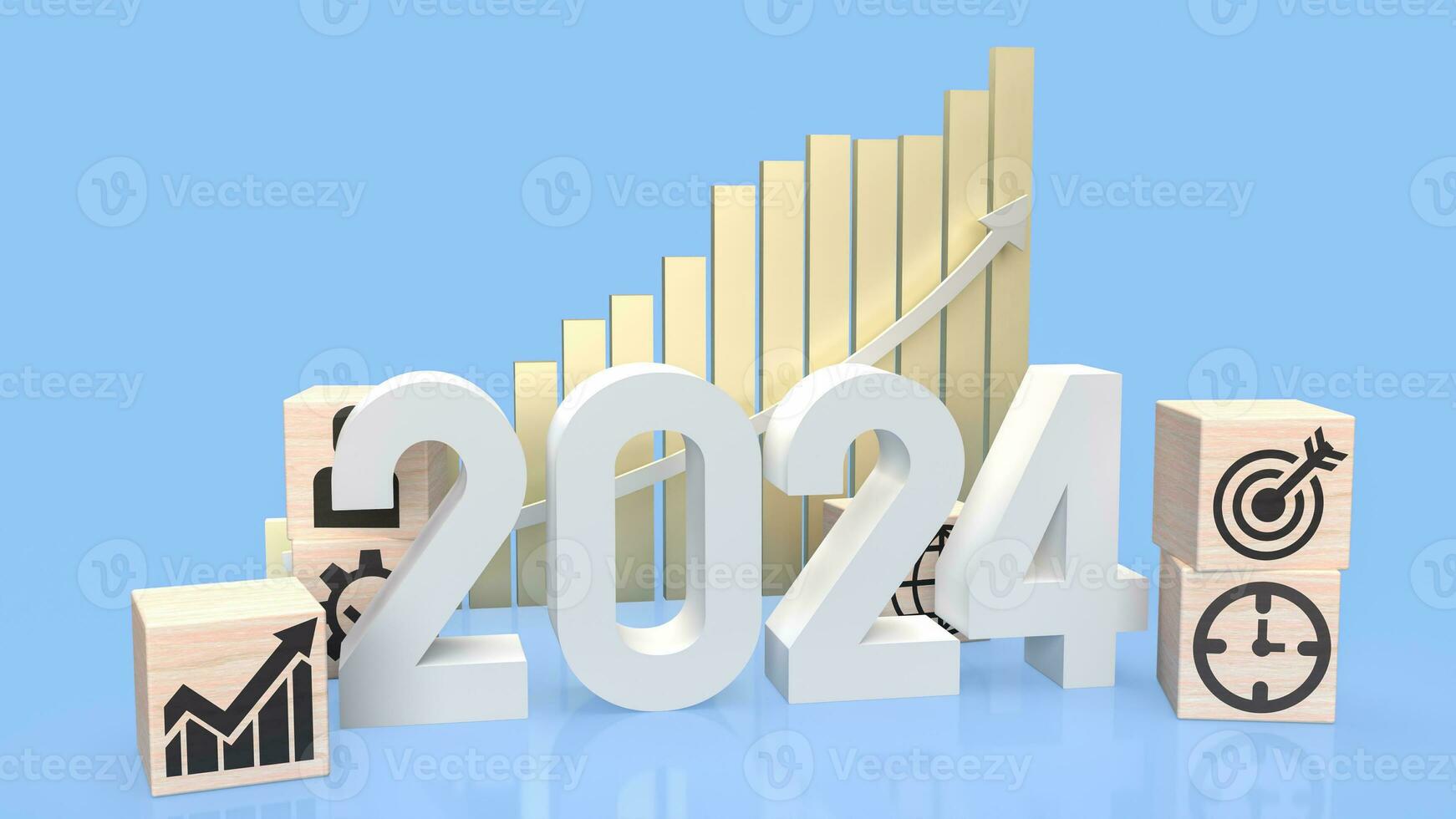 The 2024 Number and icon Business on wood cube 3d rendering photo
