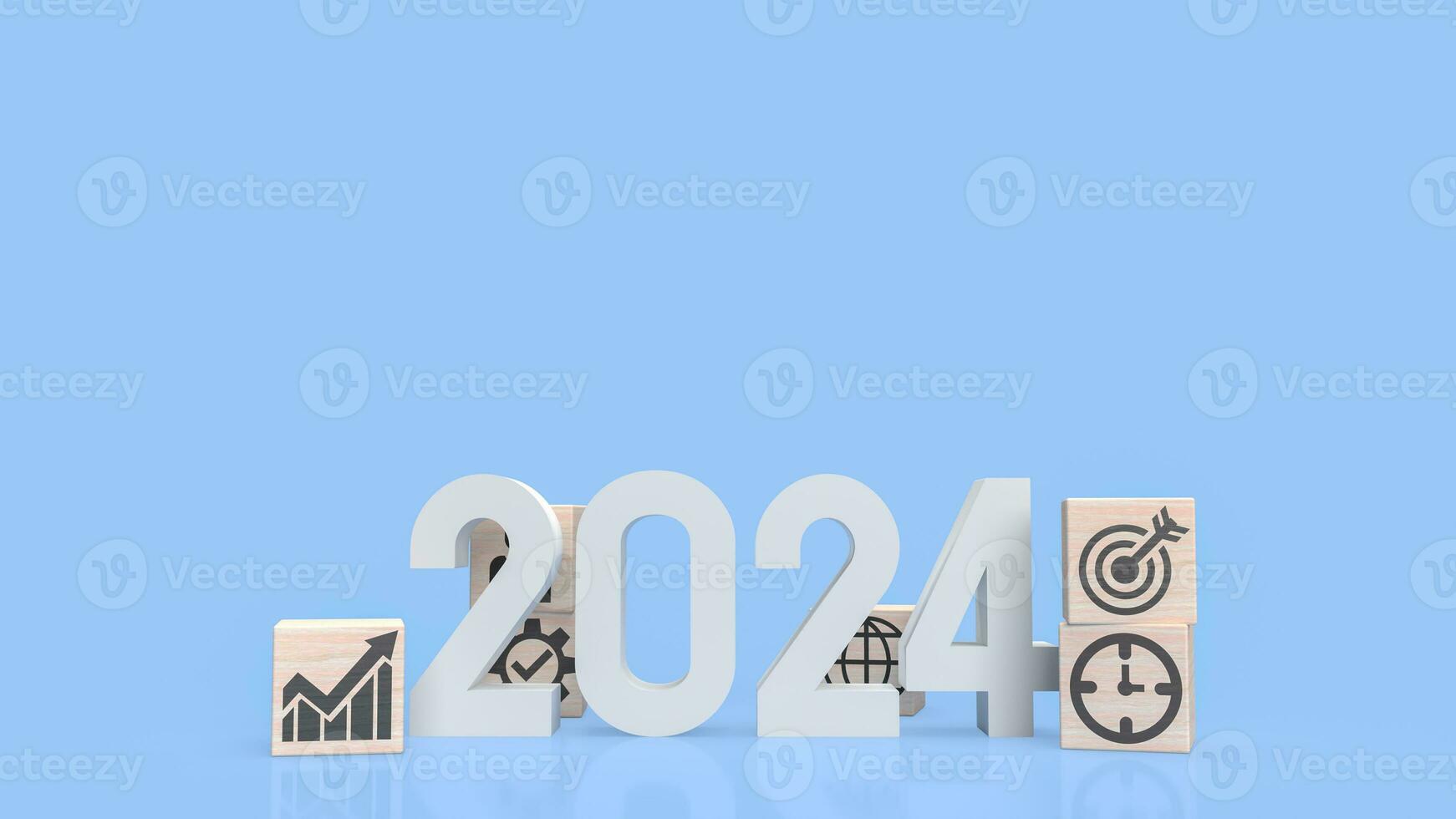The 2024 Number and icon Business on wood cube 3d rendering photo