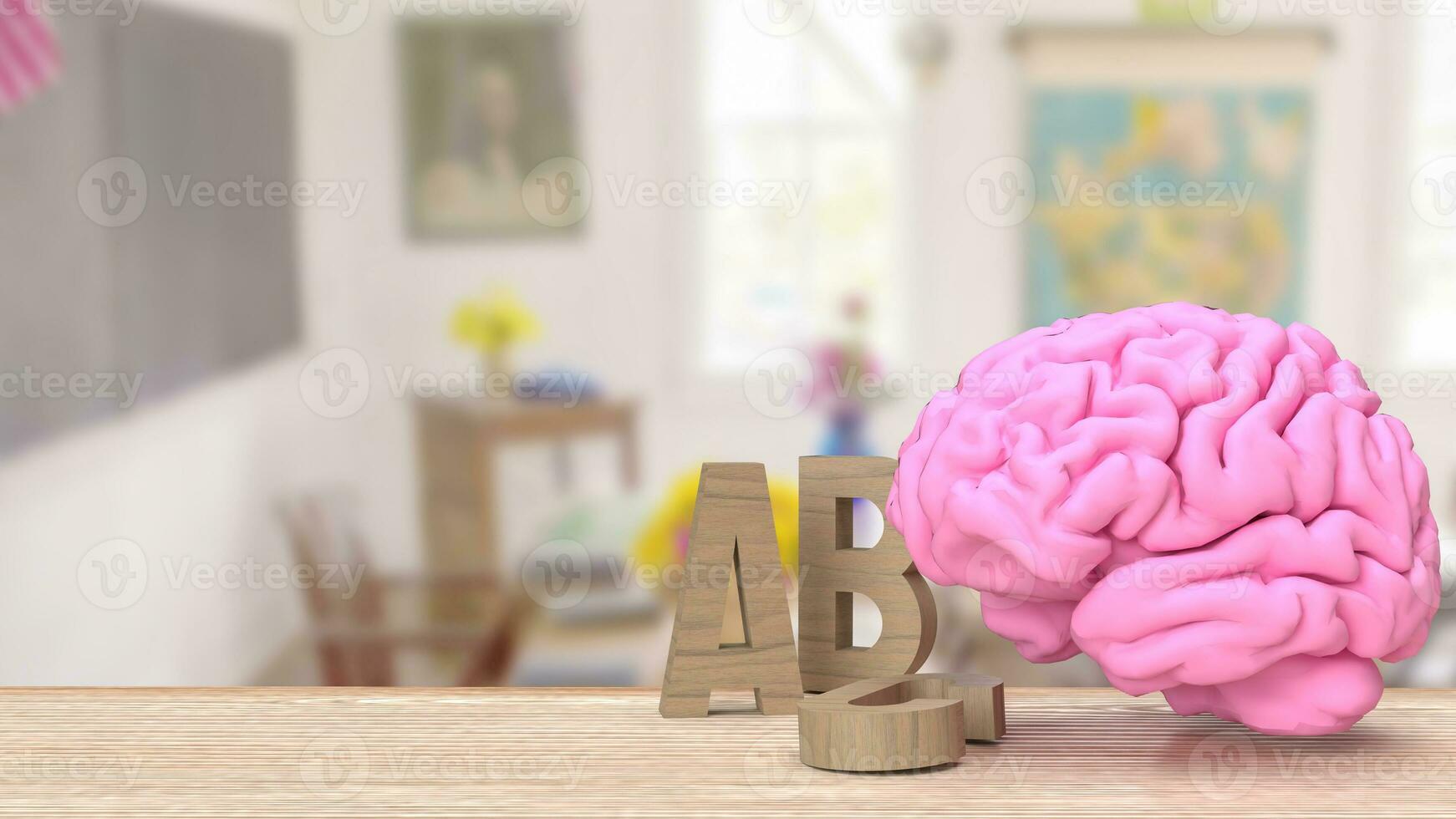 The alphabet  and brain for education or sci concept 3d rendering photo