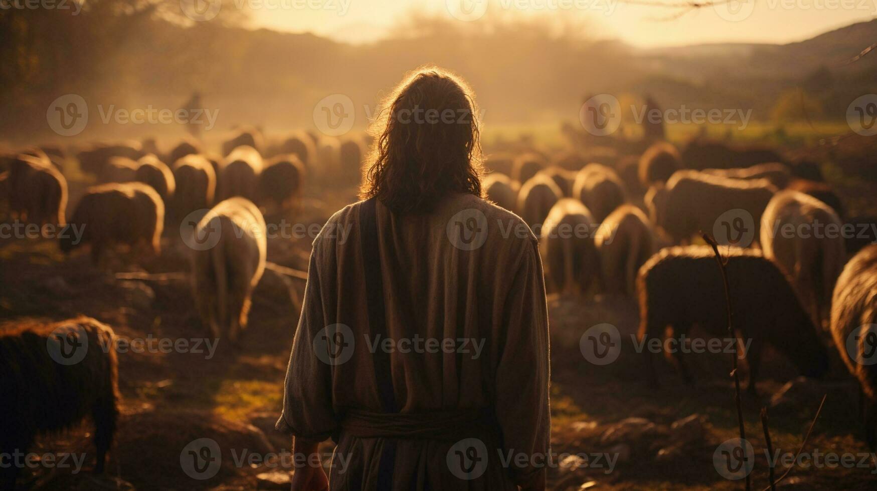 silueta de pastor y oveja generativo ai foto