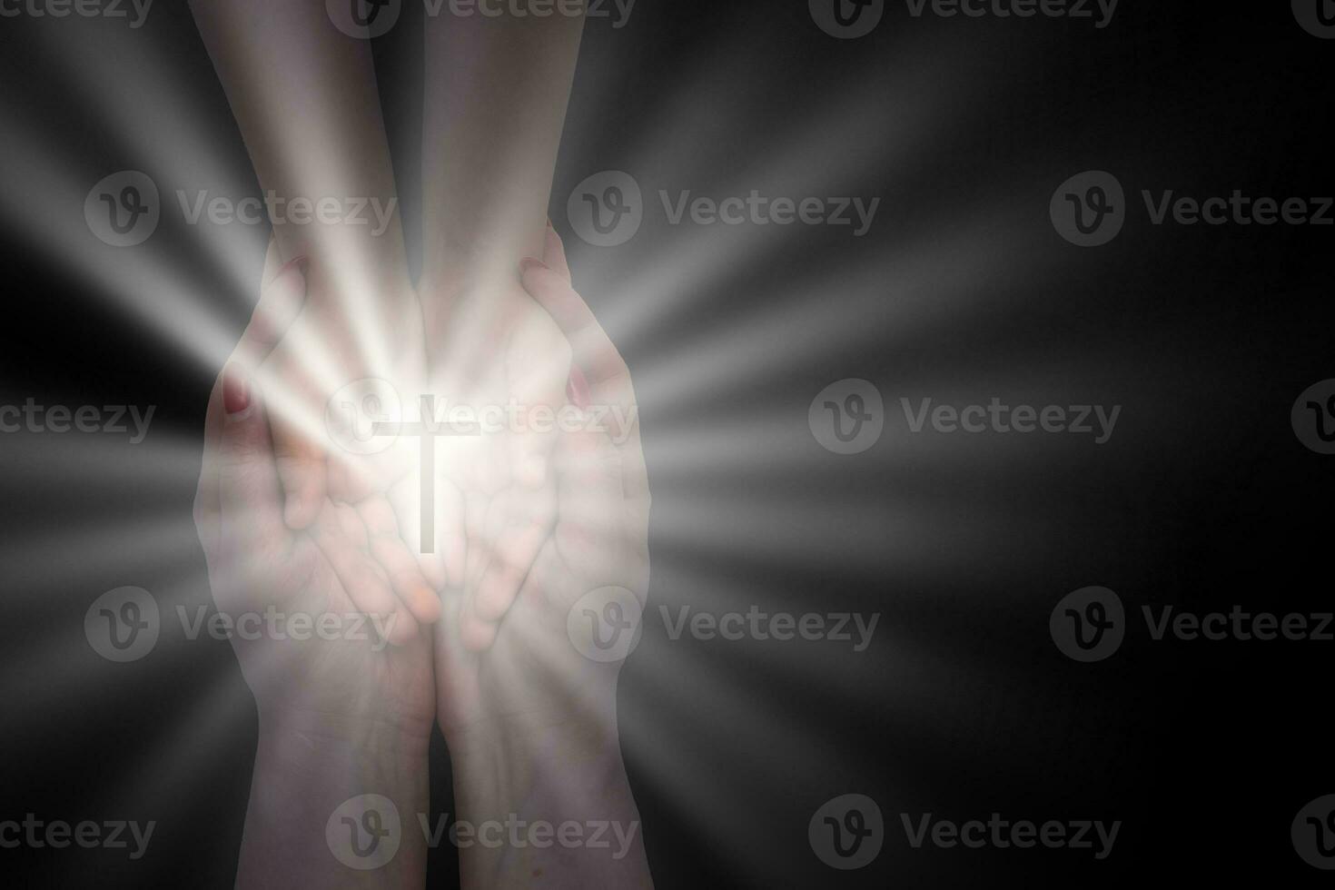 Hands of a baby next to mother's hands, closeup. In the open palm of the mother, two baby hands photo