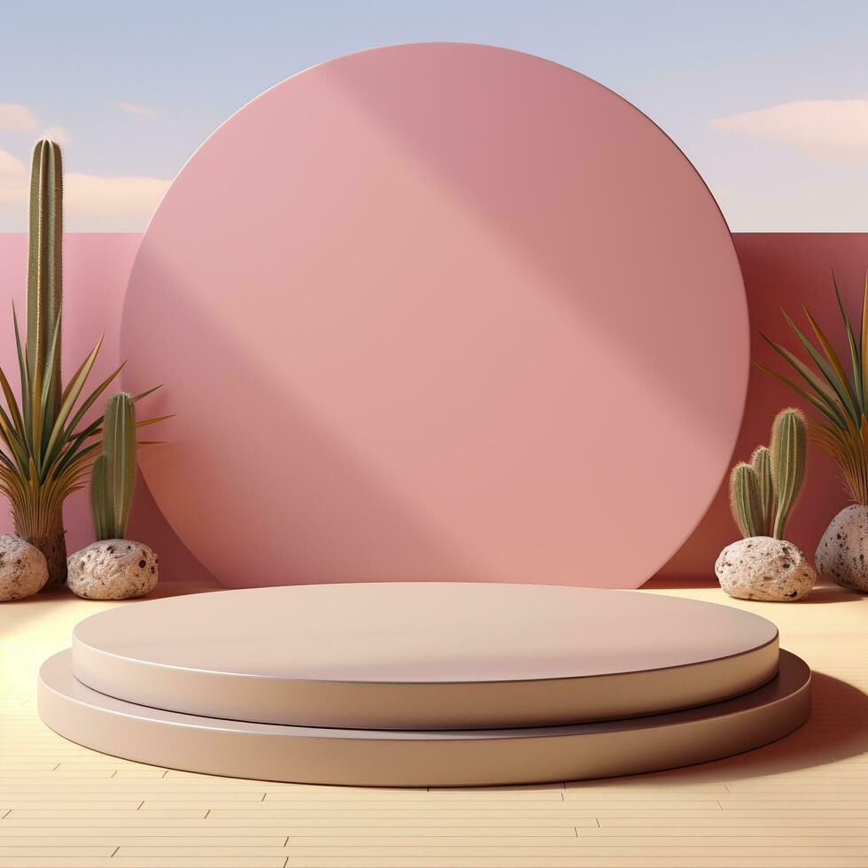 Empty minimalistic podium, stage, stand, pedestal for goods. Generative AI photo